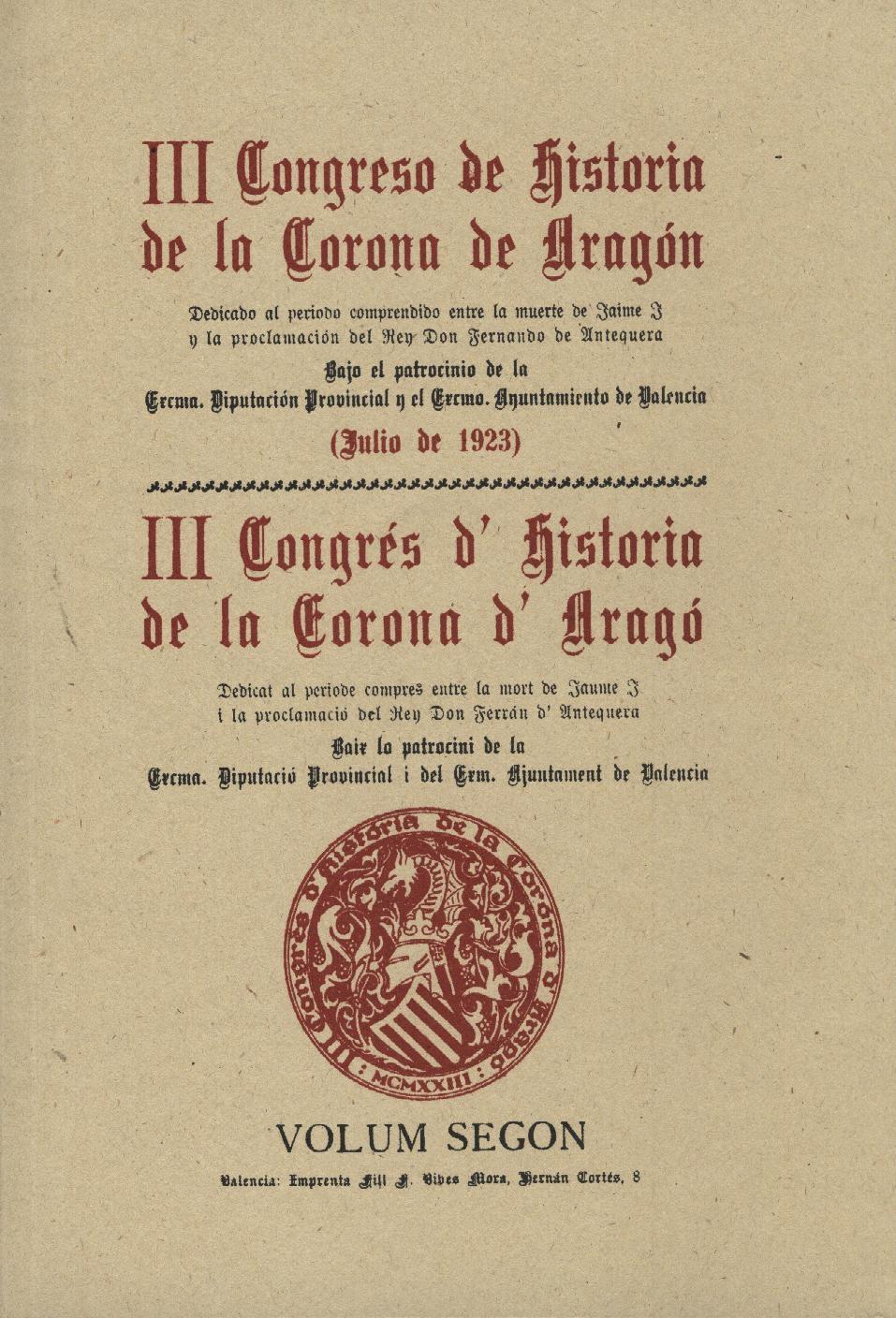 III Congresdo de Historia de la Corona de Aragón 2 Vol