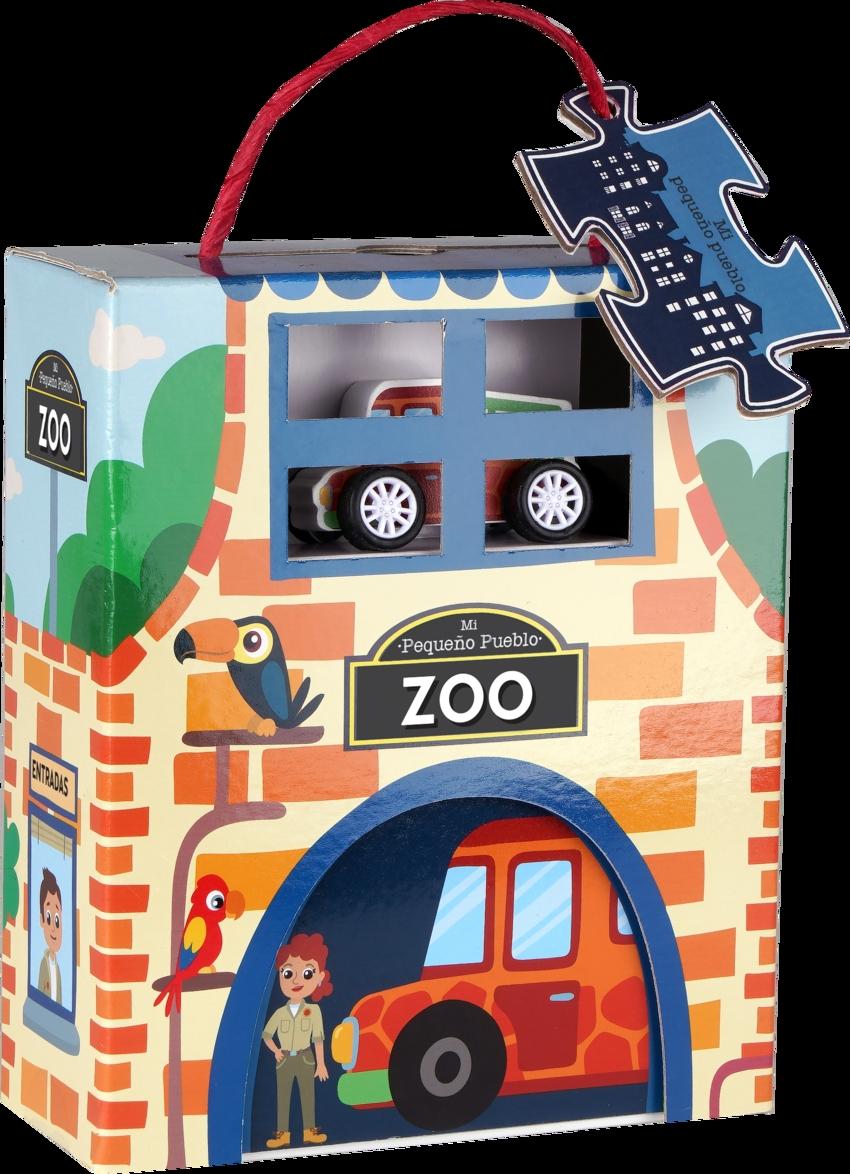 Zoo (Mi pequeño pueblo) "(1 Libro + 1 rompecabezas + vehículo de madera y personajes de cartón)". 