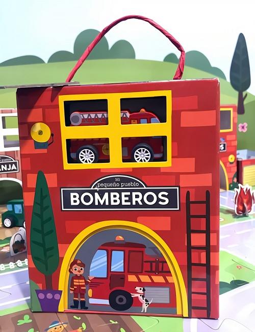 Los bomberos (Mi pequeño pueblo) "(1 libro + 1 camión de bomberos de madera + 4 figuras de cartulina + 1 puzle de 16 piezas)"