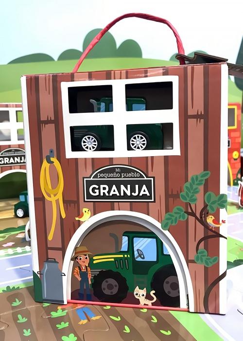 La granja (Mi pequeño pueblo) "(1 libro + 1 tractor de madera + 4 figuras de cartulina + 1 puzle de 16 piezas)"