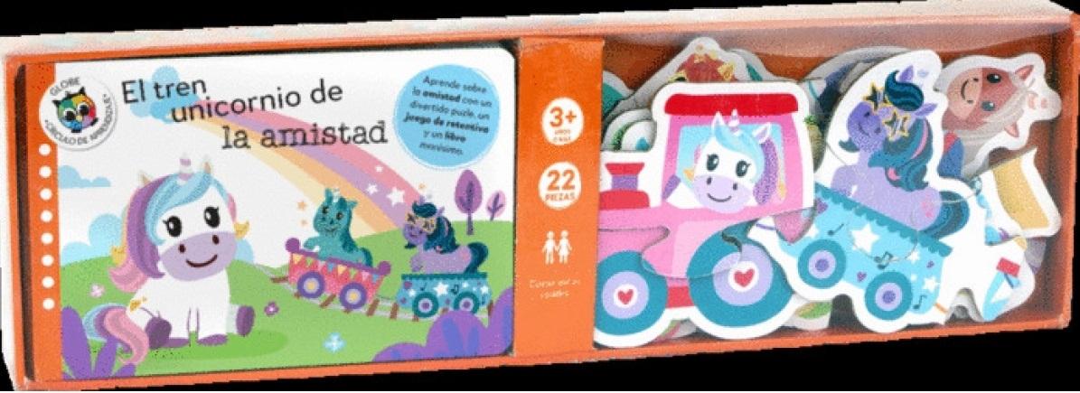 El tren unicornio de la amistad "(Libro + 1 puzle de 22 piezas + 1 juego de 22 cartas)"