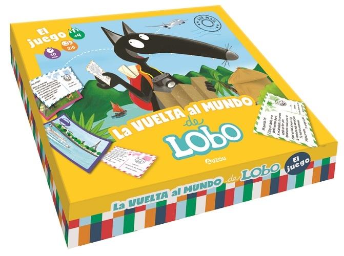 La vuelta al mundo de Lobo "Juego de mesa (1 peón, 1 dado, 25 postales, el tablero de juego, 30 cartas)"