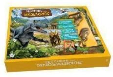Descubre los dinosaurios "(4 dinosaurios de juguete + 30 pegatinas + 1 póster + 1 libro)"